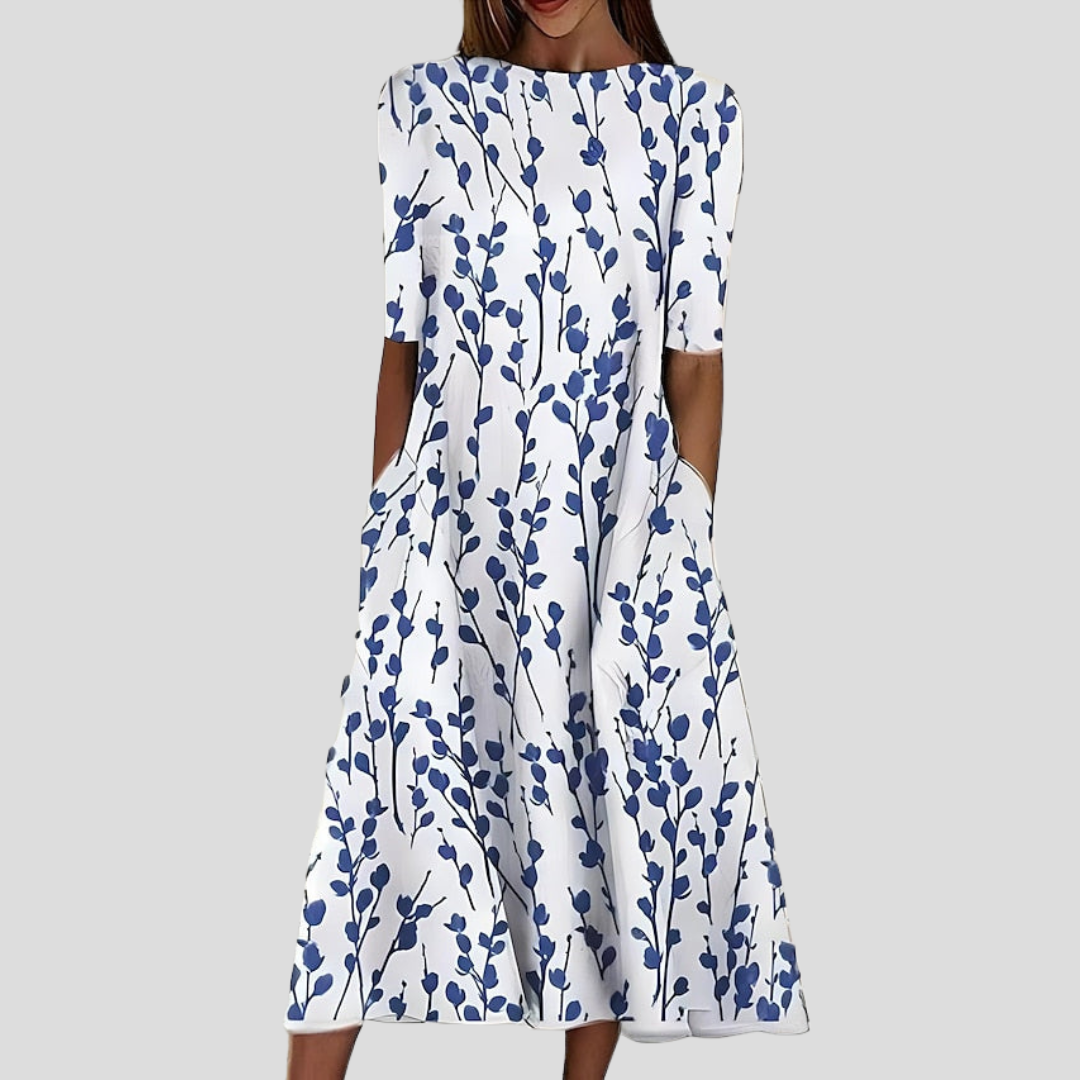 Sela™ – Sommerliches Midikleid mit Rundhalsausschnitt und Küstenblumen-Print