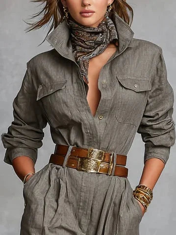 Magda | Langärmeliger Overall aus Baumwolle und Leinen