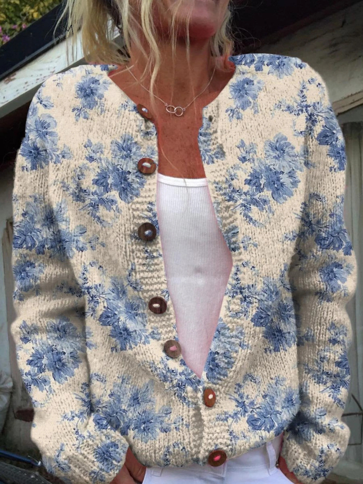 Damen Wunderschöner Floral Kunstdruck Knopf-Cardigan Pullover