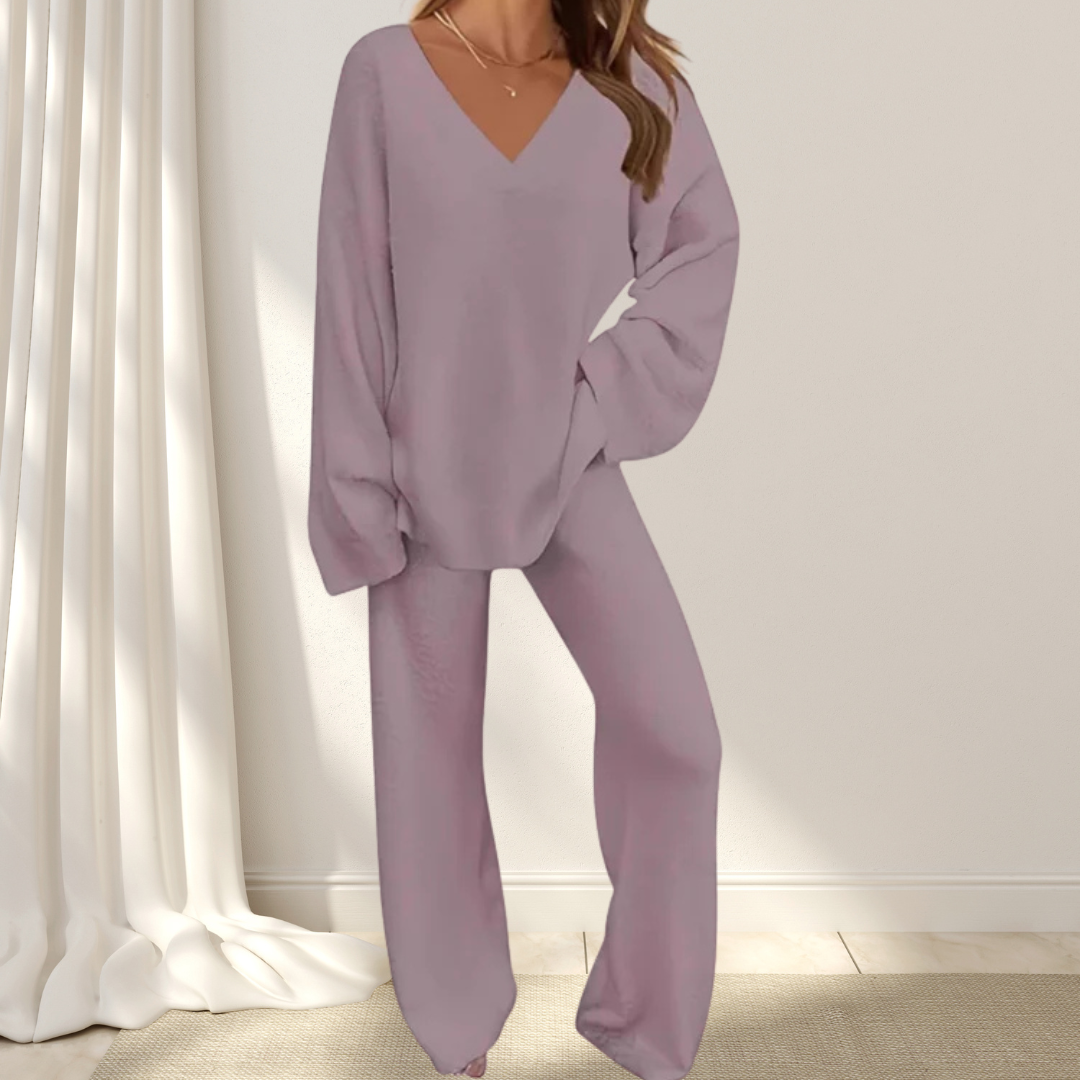 Roselane™ - Damen-Set mit Pullover mit V-Ausschnitt und Langer Hose