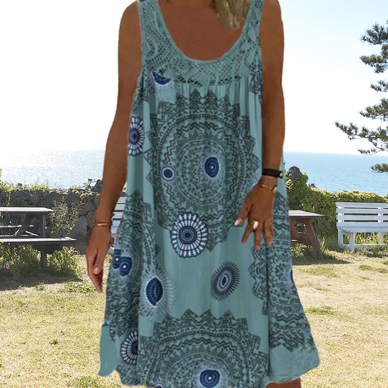 Breezia™ – Sommerliches Ärmelloses Kleid mit Print und Spitzendetails für Damen