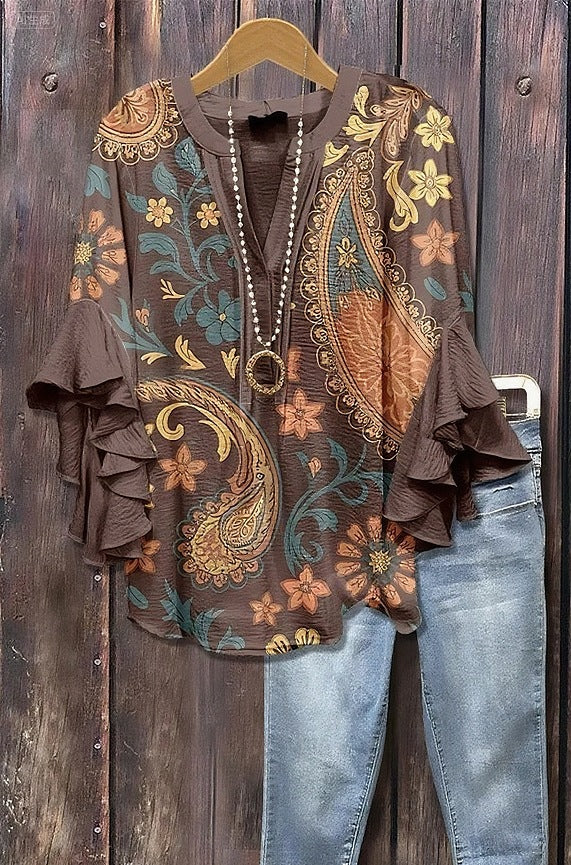 Florina™ - Bluse mit Blumenmuster, Volantärmeln und femininem Schnitt