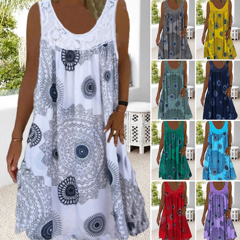 Breezia™ – Sommerliches Ärmelloses Kleid mit Print und Spitzendetails für Damen