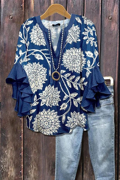 Florina™ - Bluse mit Blumenmuster, Volantärmeln und femininem Schnitt