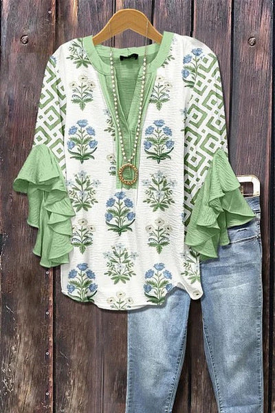 Florina™ - Bluse mit Blumenmuster, Volantärmeln und femininem Schnitt