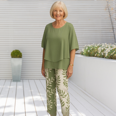 Casira™ - Lässiges Set mit gemusterter Hose und Rundhals-Oberteil für Damen