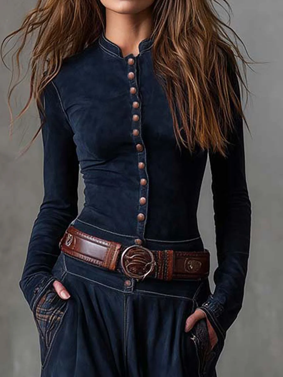 Helena | Dunkelblaues Wildleder-Maxikleid mit Gürtel