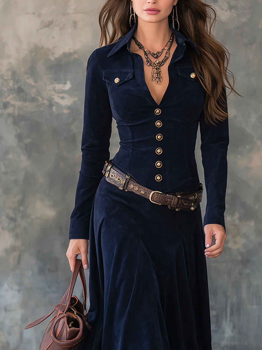 Iwona | Samt-Maxikleid mit Taillengürtel