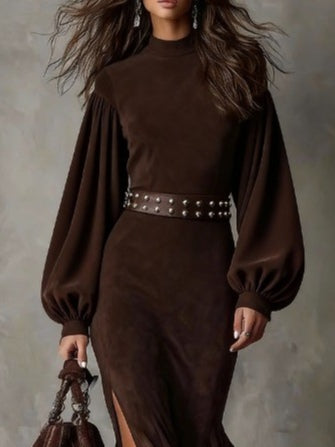 Vintage Maxikleid mit langen Ärmeln und Stehkragen