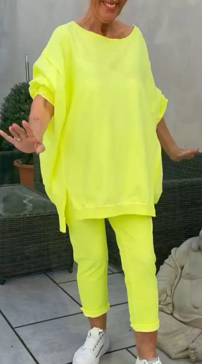 Louniva™ - Damen Freizeit-Zweiteiler mit Rundhals-Top und Hose