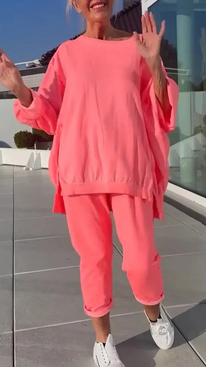 Louniva™ - Damen Freizeit-Zweiteiler mit Rundhals-Top und Hose